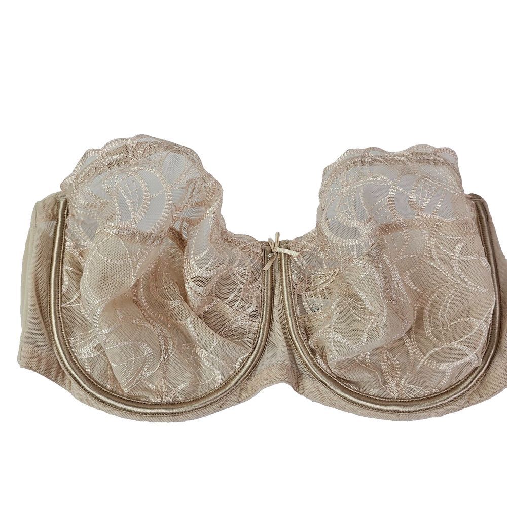 M&S Strapless Luxury Embroidery Bra‎ 36E Underwired Nude Beige Lace